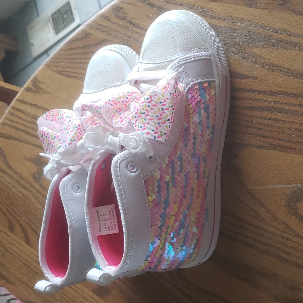 JoJo Siwa Nickelodeon White and Multi-Colored Sequin Big Bow High Top Sneakers 3